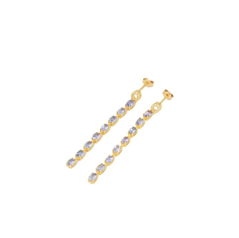 Tanzanite 3.2 ct tw and diamond 0.16 ct tw dangle earrings studs in 14k gold.